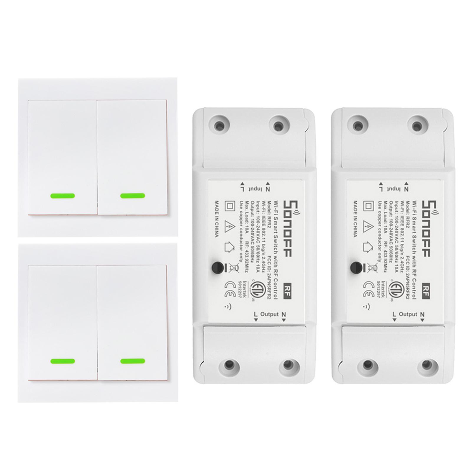 2PCS SONOFF RF Wifi Switch RF 433MHz Compatible with Alexa for Google Home 10A/2200W Wireless Switch with Timing Function for Android/IOS APP Control with 2PCS 2 Gang 86 Type ON/Off Switch Panel 433MHz Wireless RF Remote Control Transmitter Smart Home