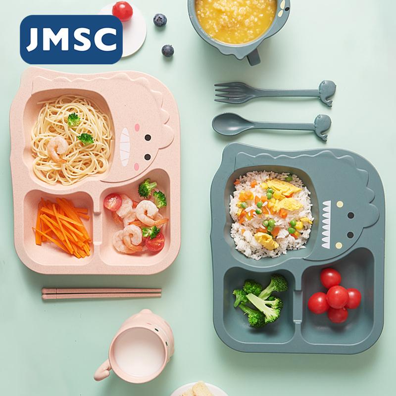 JMSC Bé Khủng Long Bộ Đồ Ăn 6 Trẻ Em Ăn Tối Tre Huấn Luyện Bộ Chén Muỗng Đĩa Dĩa Thả Chịu Ăn món Ăn Tiện Ích