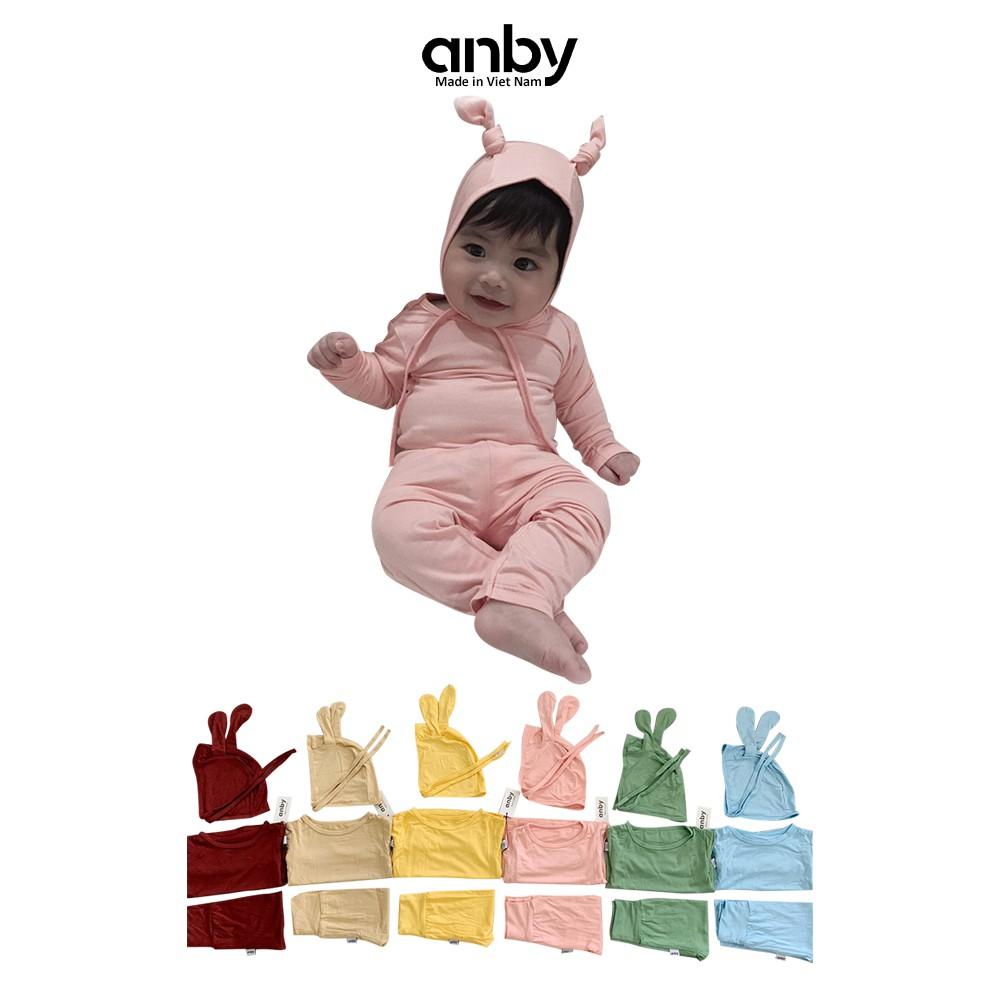 Bộ quần áo dài tay body trẻ em ANBY unisex nhiều màu cho bé từ 0 đến 5 tuổi tặng kèm nón tai thỏ