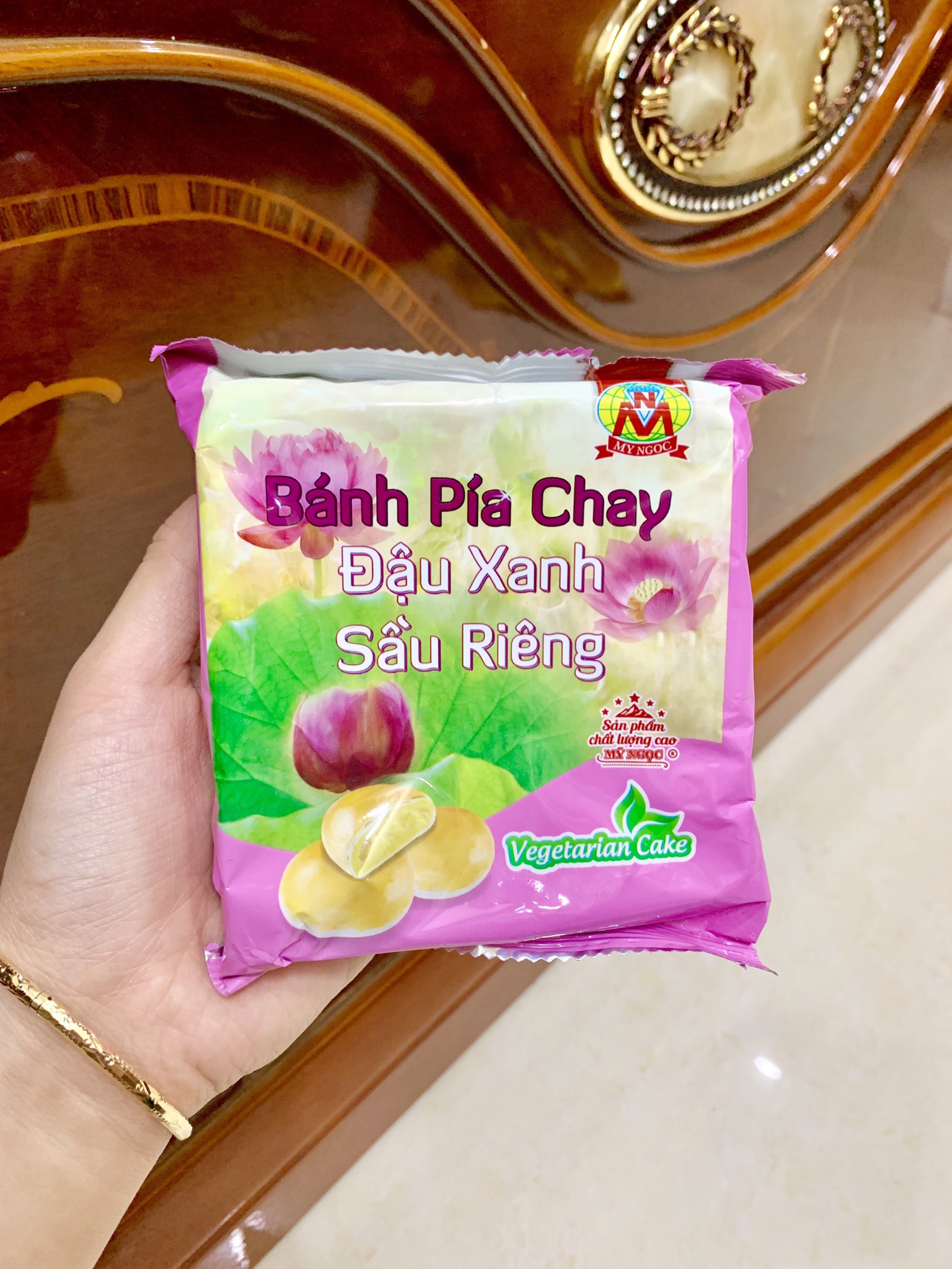 440g Bánh pía CHAY đậu xanh SẦU RIÊNG tươi MỸ NGỌC  [ không có TRỨNG MUỐI ]