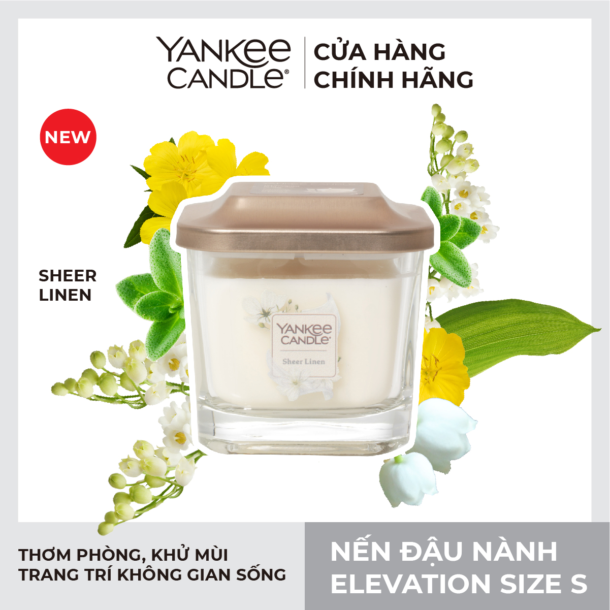 Nến ly vuông Elevation Yankee Candle size S- Sheer Linen (96g)