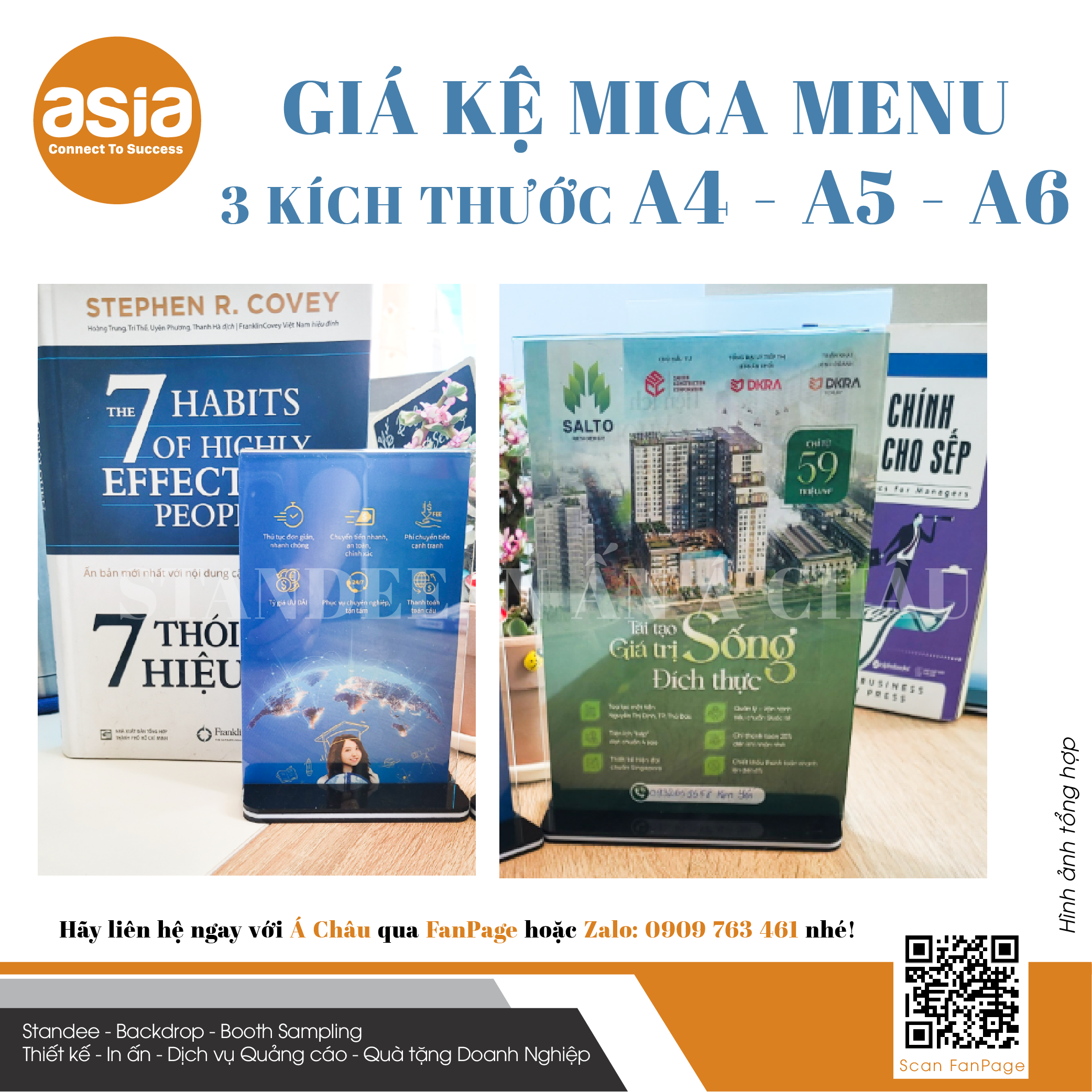 Kệ Menu mica, Tentcard Mica để bàn, kiểu đế đen, mica trong suốt, loại bền chắc