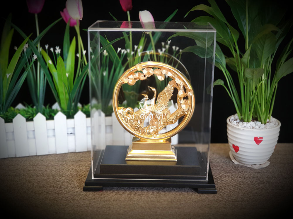 Tượng chim hạc dát vàng MT Gold Art- Hàng chính hãng, trang trí nhà cửa, quà tặng dành cho sếp, đối tác, khách hàng.