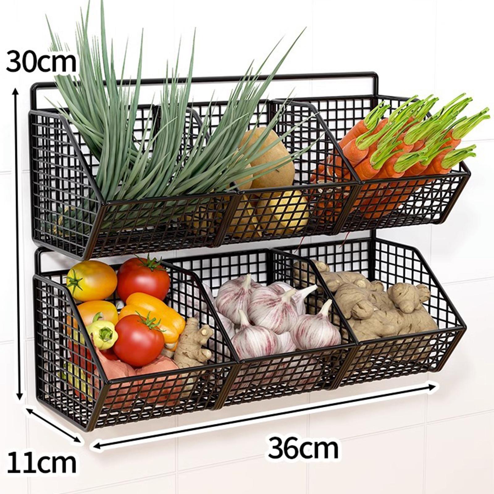 2x Minimalist Hanging Fruit Basket 3 Grids for Fruits Vegetables Snacks Home