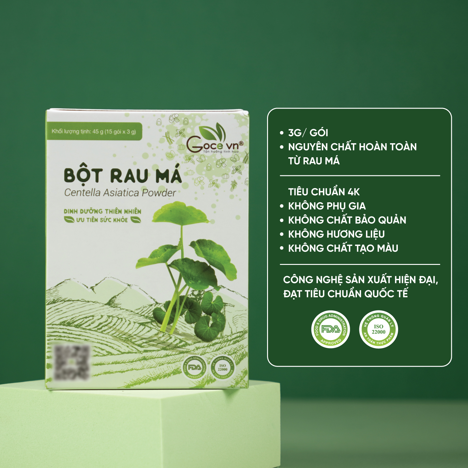 Bột rau má nguyên chất Goce - 45g (15 gói x 3g) ST