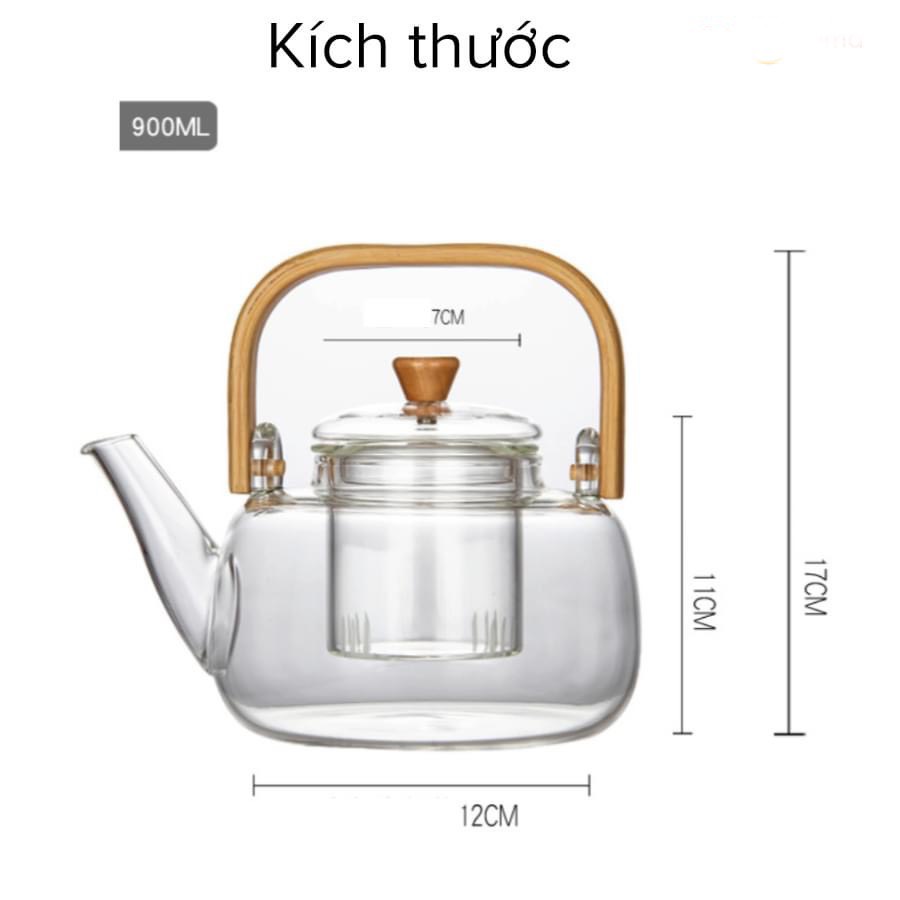 Ấm pha trà thủy tinh quai gỗ 900ml - ANTH682