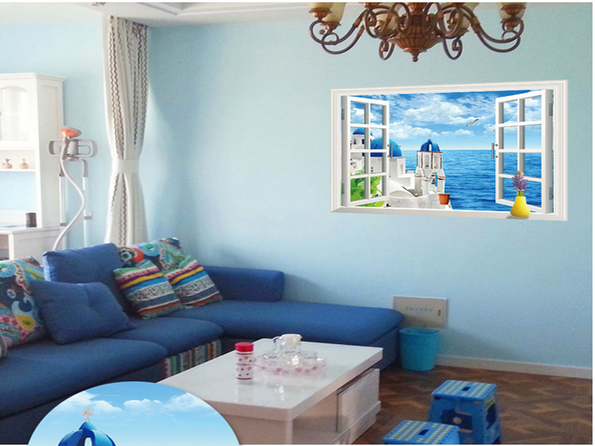 Decal dán tường phong cảnh cửa sổ biển ay9234c