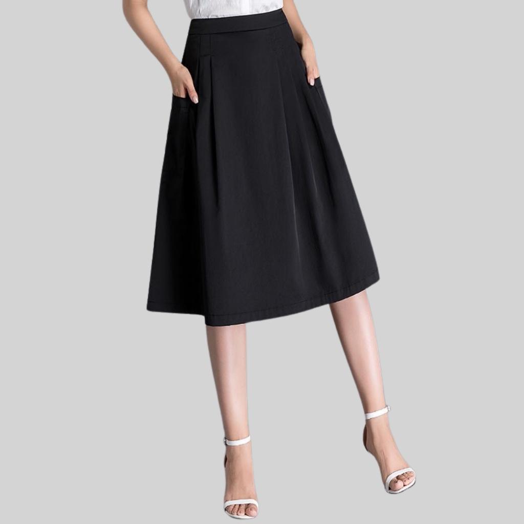 Chân váy midi công sở 921 EMIX (màu đen), dáng dài, ulzzang, cạp cao, khóa sau, hai túi, vải tuytxi mềm nhẹ