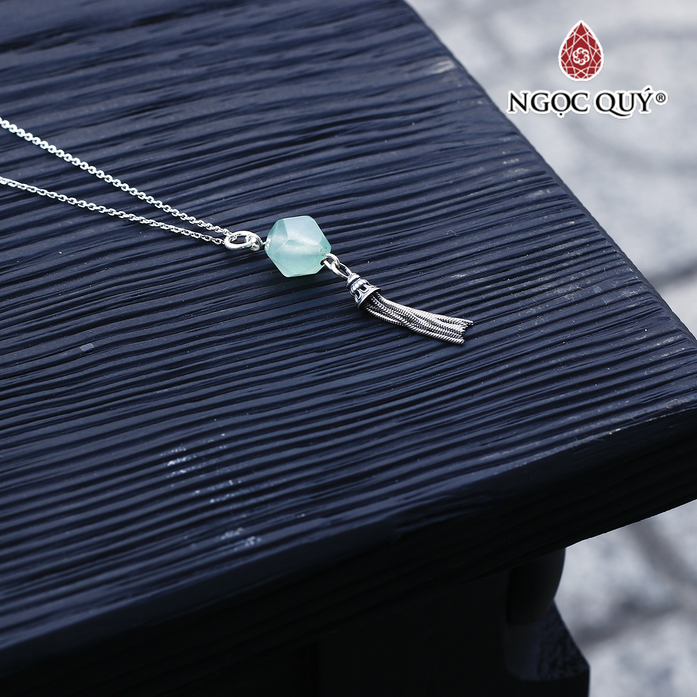 Dây chuyền bạc mặt thạch anh dâu xanh aventurine mệnh hỏa, mộc - Ngọc Qúy Gemstones
