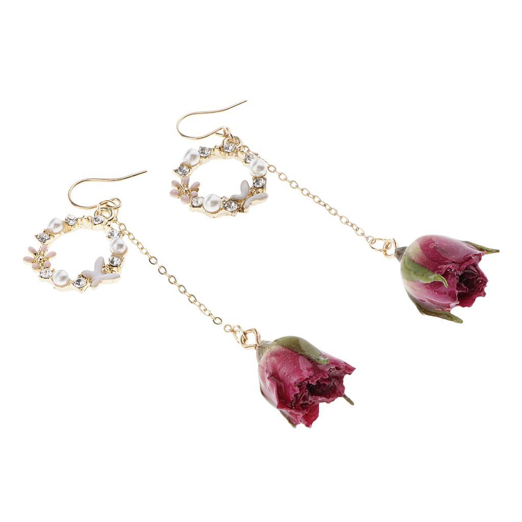 2pcs  Flower Bud Dangle Earrings Pearl Beaded Earbob