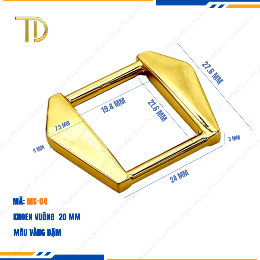 Khoen quai túi xách 20mm, Khoen d túi xách, Khoen vuông gắn túi xách mạ điện độ bền 5-8 năm