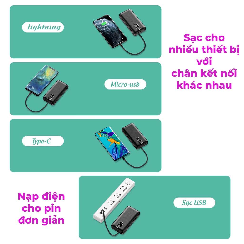 Pin sạc dự phòng HXSJ A1 20.000mAh-sạc nhanh tích hợp sẵn 4 đầu sạc chuyên dụng tiện lợi, 2 Cổng Sạc Vào Type-C/Micro - Hàng Chính Hãng