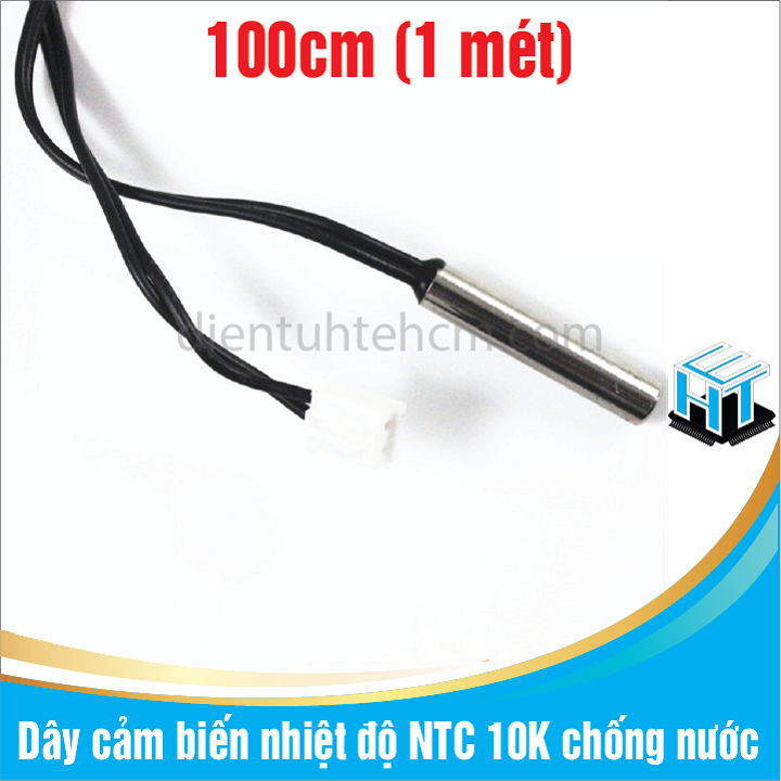 Dây cảm biến nhiệt độ NTC 10K chống nước dài 1 mét - loại 3435 - 5x25mm