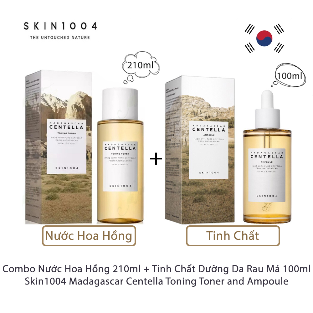 Combo Nước Hoa Hồng và Tinh Chất Dưỡng Da Rau Má Skin1004 Madagascar Centella Toning Toner and Ampoule 100ml