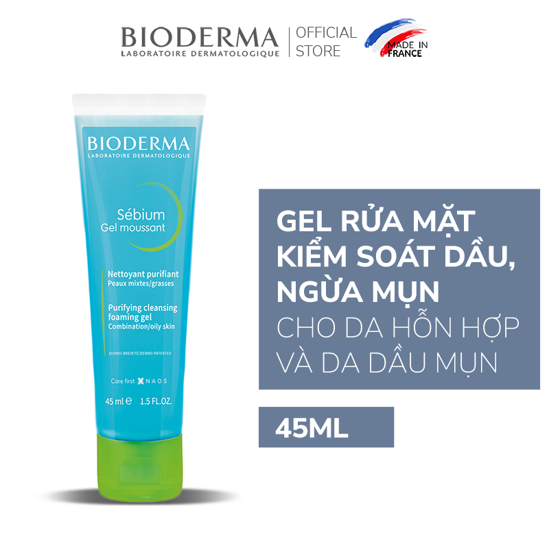 Gel rửa mặt tạo bọt, không chứa xà phòng Bioderma Sebium Gel Moussant - 45ml