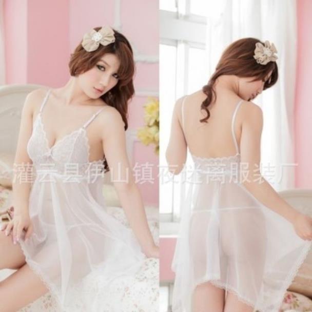 Váy ngủ sexy gợi cảm Đầm ngủ xuyên thấu 2 dây kèm quần chip DN03