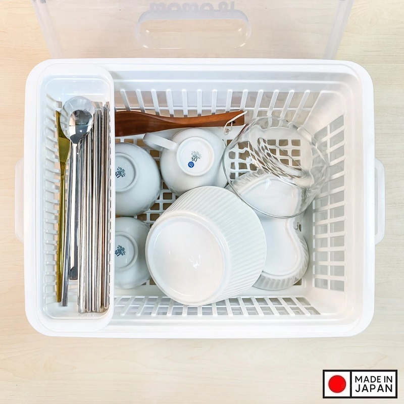 Hộp bảo quản bát, đĩa có nắp,có ngăn để đũa thìa riêng biệt giúp bạn dễ dàng lấy ra khi sử dụng - nội địa Nhật Bản