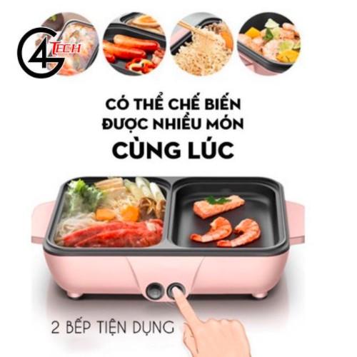 Nồi Lẩu Nướng Điện , Siêu Chống Dính, Bếp Lẩu Nướng Mini 2 Ngăn Cao Cấp Bảo hành 12 tháng