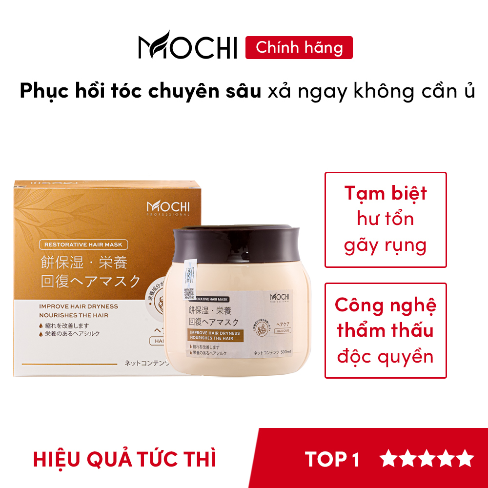 Mặt nạ ủ tóc Mochi Nhật Bản 500ml. Kem ủ tóc, phục hồi tóc hư tổn gãy rụng, bóng mượt tóc sau 3 phút