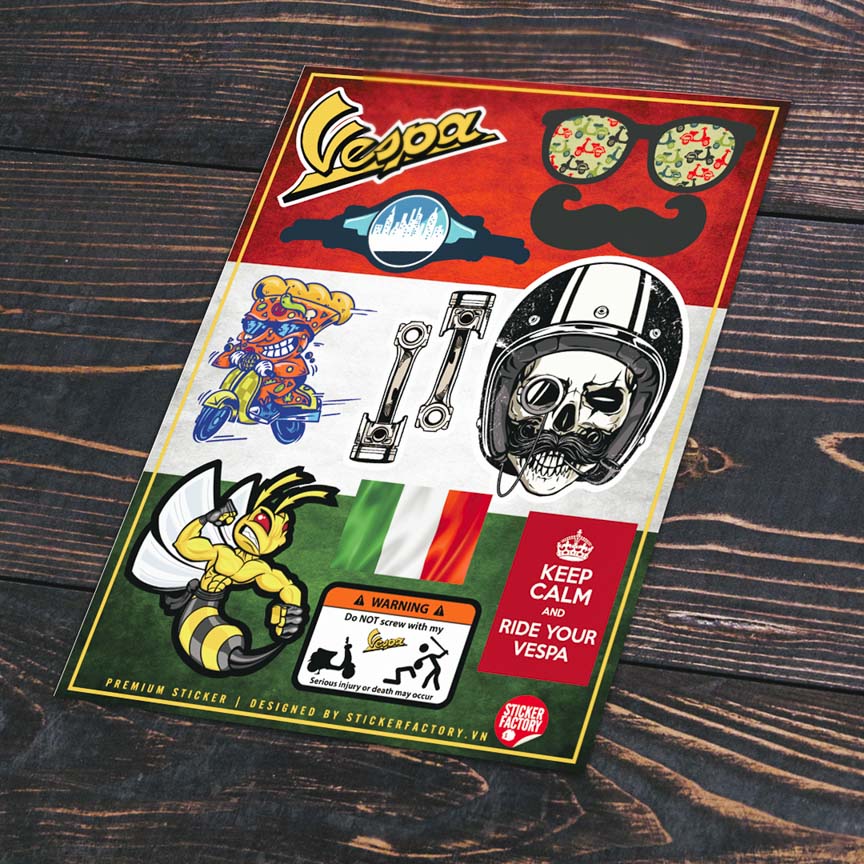 VESPA ITALY BIKER - Combo 3 Hình dán cao cấp Premium Sticker