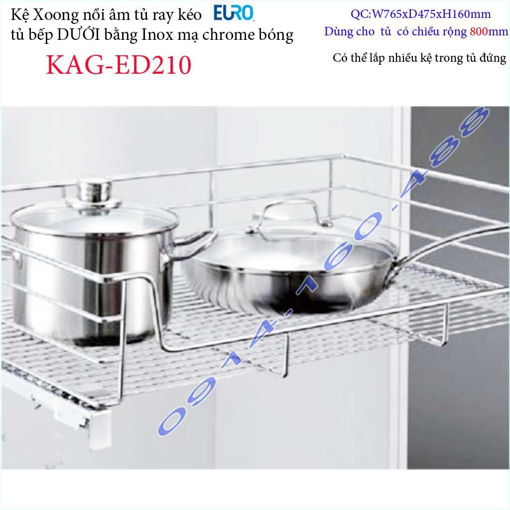 Kệ xoong nồi Euro KAG-ED210-80cm, giá xoong nồi inox âm tủ 80cm có ray giảm chấn tủ bếp dưới ray êm ái sử dụng tốt