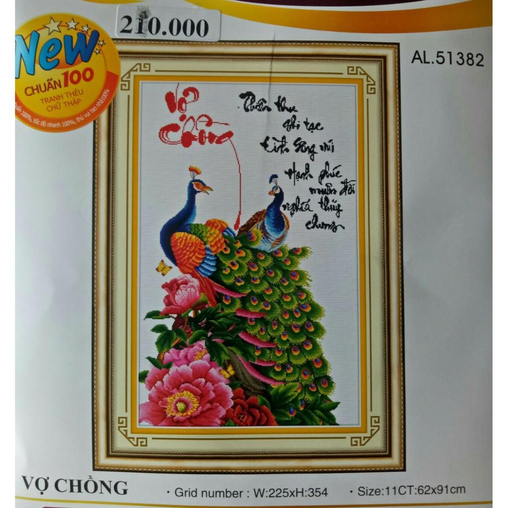 tranh thêu vợ chồng, kích thước 62 x 91