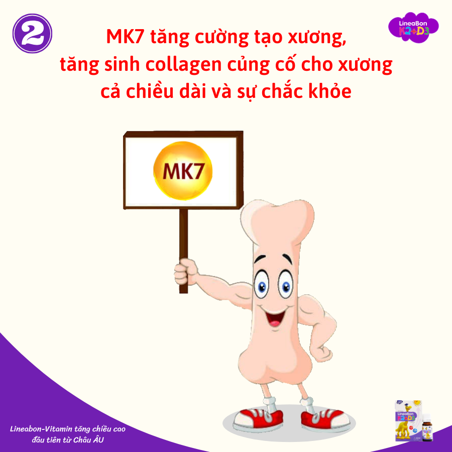 Lineabon bổ sung K2 và vitamin D3 - Có tem tích điểm đổi quà, giúp hấp thụ canxi, giảm còi xương, tăng chiều cao cho bé