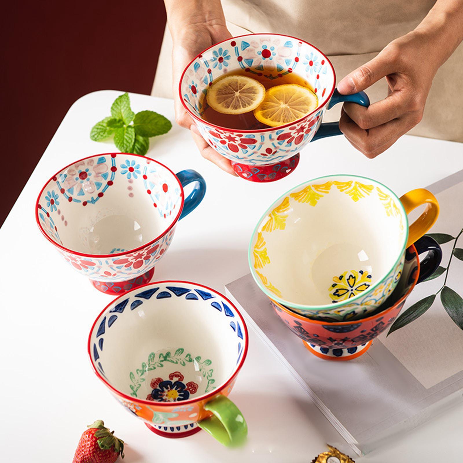 Ceramic Cup, Retro Hand Painted Floral Pattern Coffee Mug for Coffee Restaurant