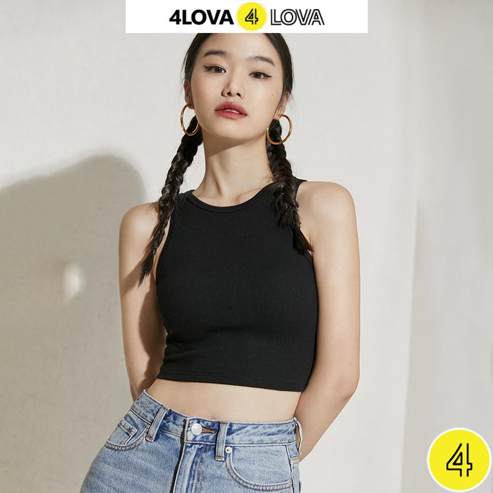 Áo croptop nữ 4LOVA kiểu ôm sát nách chất liệu cotton cao cấp