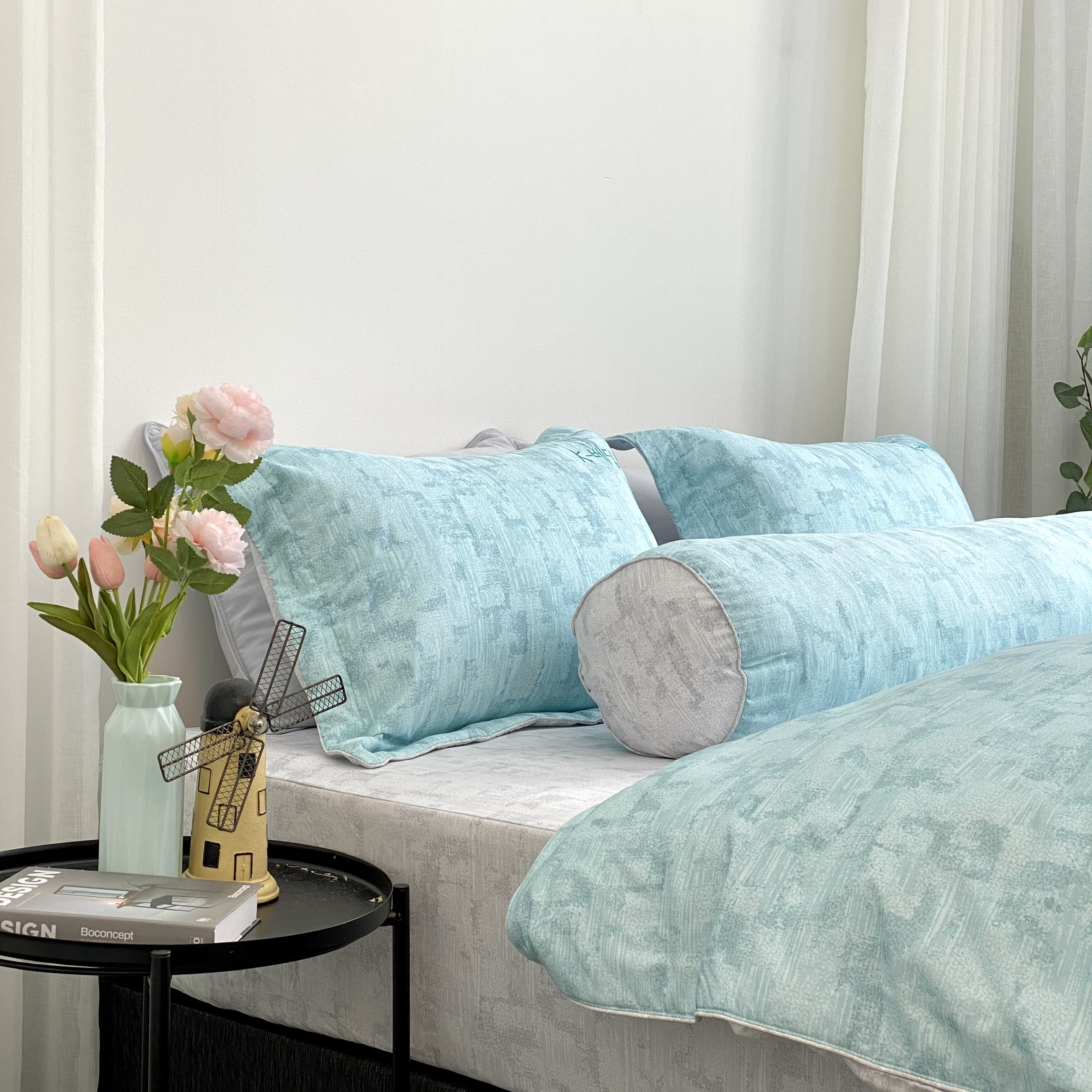 Chăn bốn mùa Hàn Quốc K-Bedding by Everon MicroTencel Xám Phối Xanh KMTP114 180*200cm