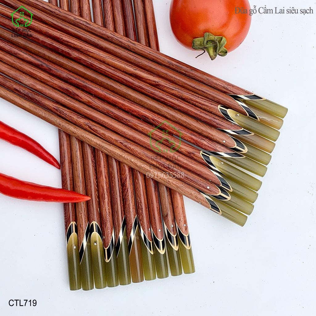 Đũa Cẩm Lai Cẩn Thạch Màu Sừng HAHANCO Bộ 10 Đôi - Gỗ Mộc Vân Đẹp