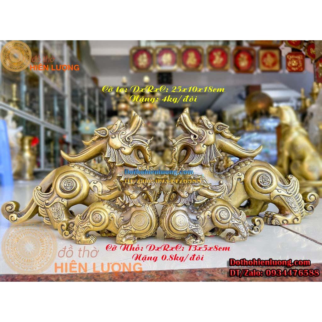 Đôi Tỳ Hưu Vẩy Tiền Tài Lộc Màu Vàng Bằng Đồng Phong Thủy Đẹp Các Cỡ