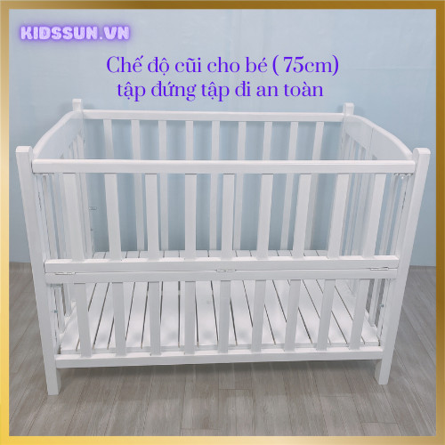 Giường Cũi KidsSun - Nôi Cũi Cho Bé Từ Sơ Sinh Đến 3-4 Tuổi - Chất Liệu Gỗ Quế Màu Trắng - Combo 5 Sản Phẩm