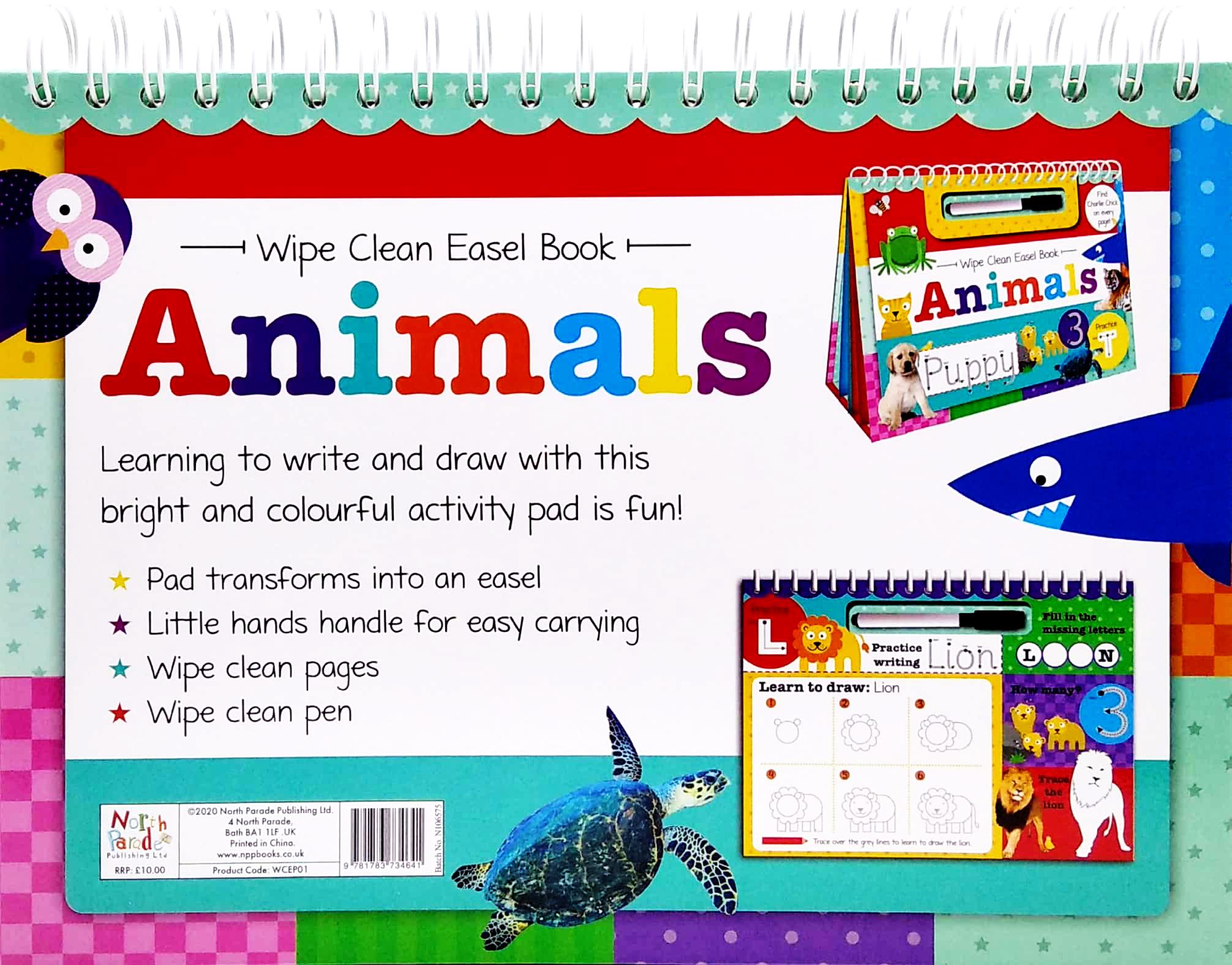 Wipe Clean Easel Book With Pen - Animals