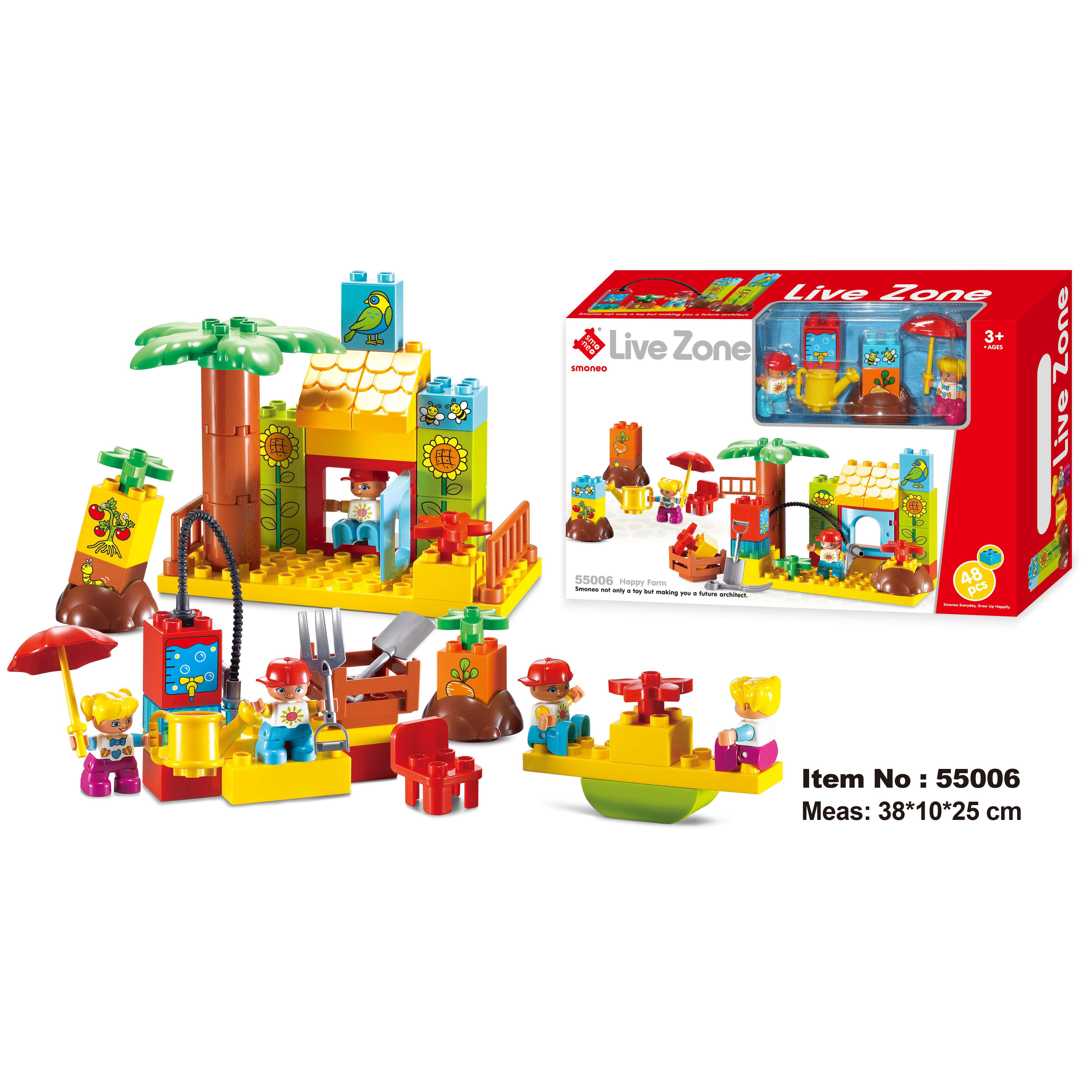 Bộ đồ chơi lắp ghép, ghép hình smoneo duplo Nông trại hạnh phúc 48 chi tiết Toyhouse 55006