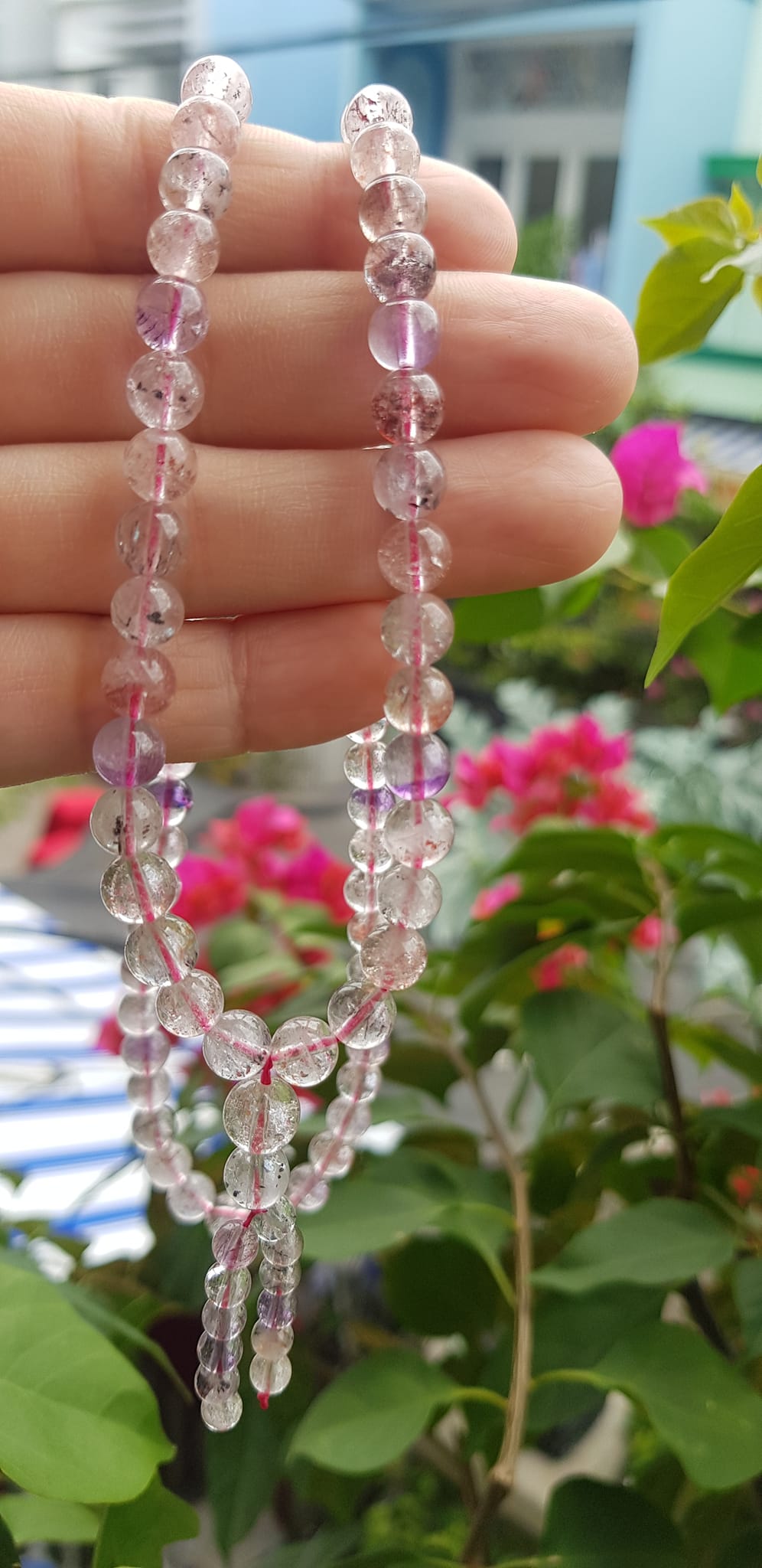 Vòng chuỗi đeo cổ Đá Super Seven tự nhiên kiểu đẹp quá Hạt 6mm lên kiểu đeo rất xinh trẻ xinh đẹp màu tím trắng bóng đẹp sang Nữ đeo may mắn phối đồ lên rất là đẹp ạ