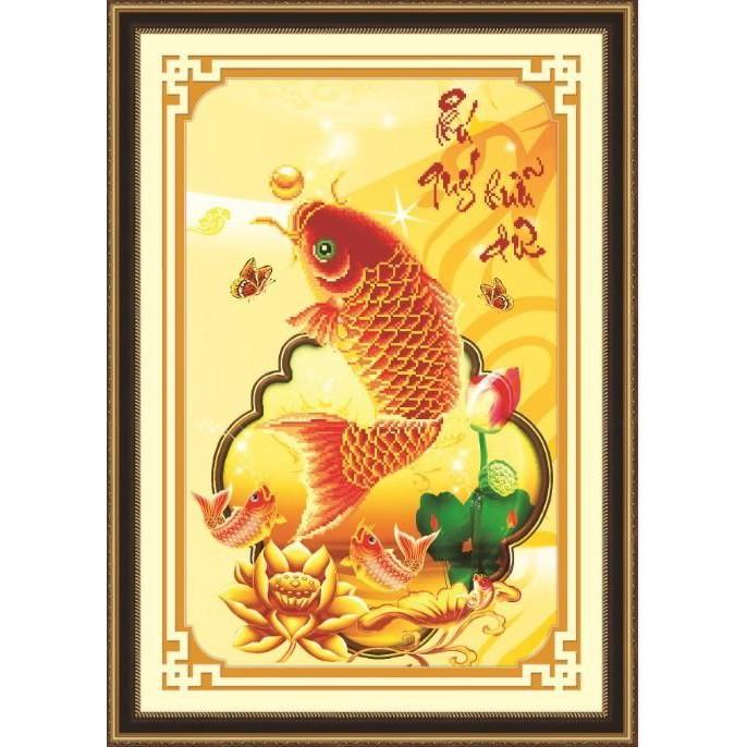 Tranh thêu cá phú quý hữu dư 53583 - kích thước: 52 * 72cm.