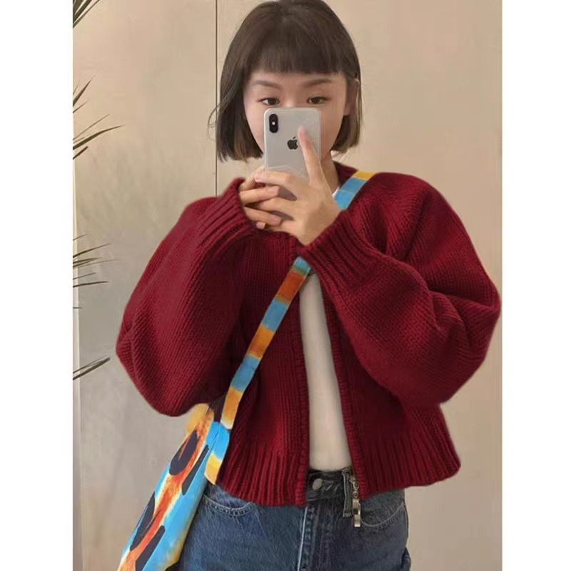 Hình ảnh Áo cardigan len nữ dệt kim dáng ngắn phong cách Hàn Quốc có khoá kéo freesize dưới 60kg