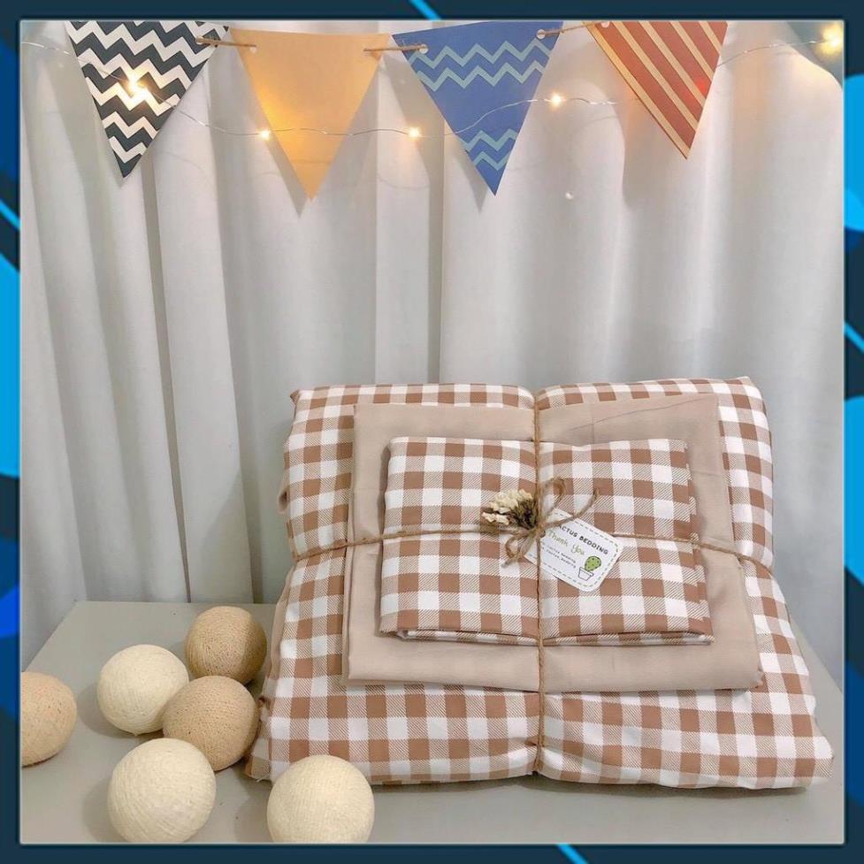 Bộ chăn ga gối Cotton poly Bedding grap Caro nâu be, vỏ chăn mền, drap nệm và 2 vỏ gối