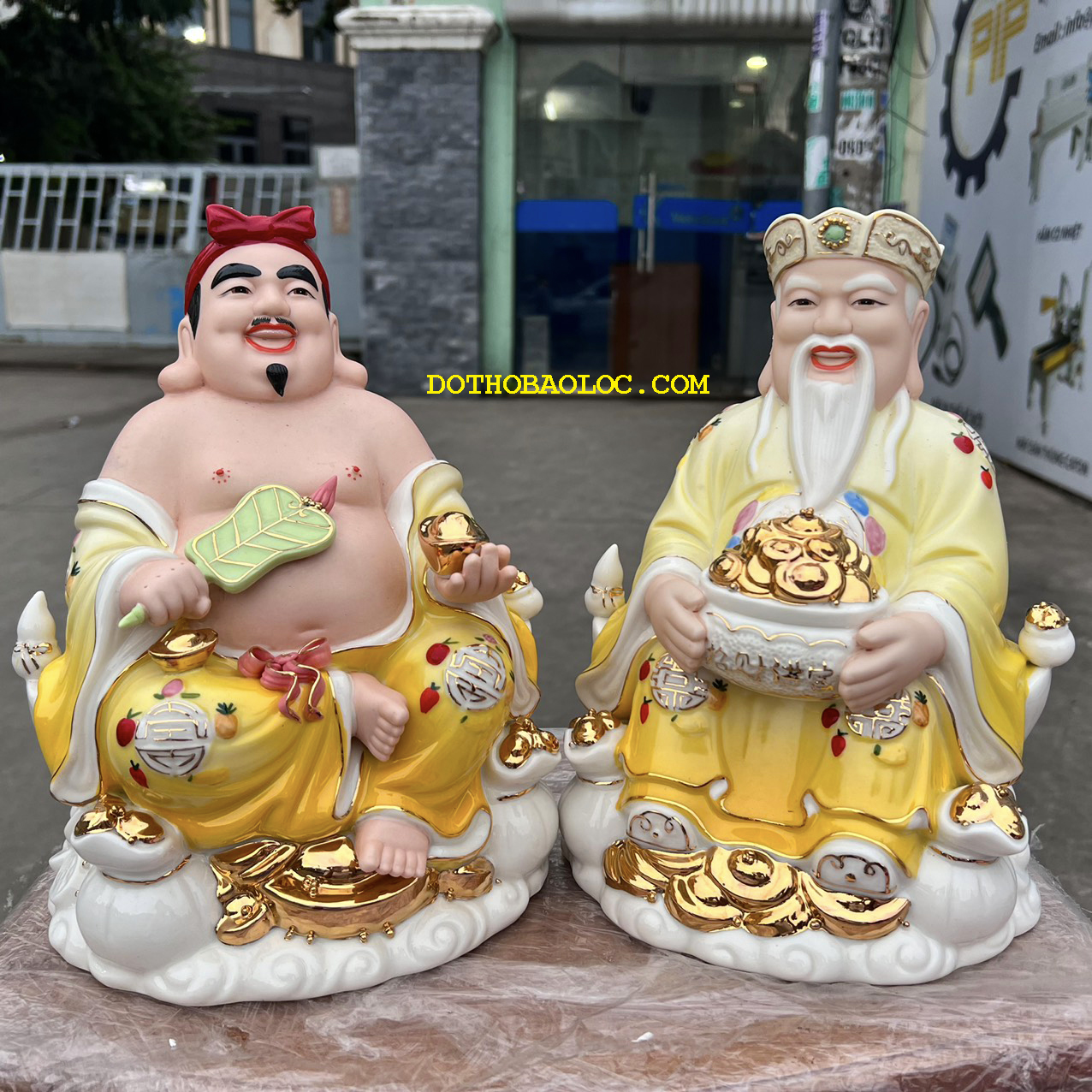 Tượng Thần Tài Thổ Địa sứ đức hóa cao cấp nhập khẩu Đài Loan cao 25cm – VÀNG