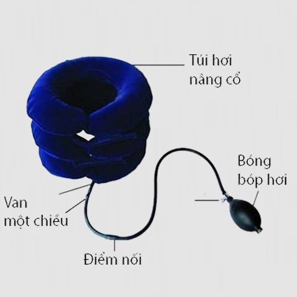 Đai Nâng Cổ Hơi Trị Liệu Kéo Giãn Đốt Sống Cổ - Cao su PU và Nỉ cao cấp