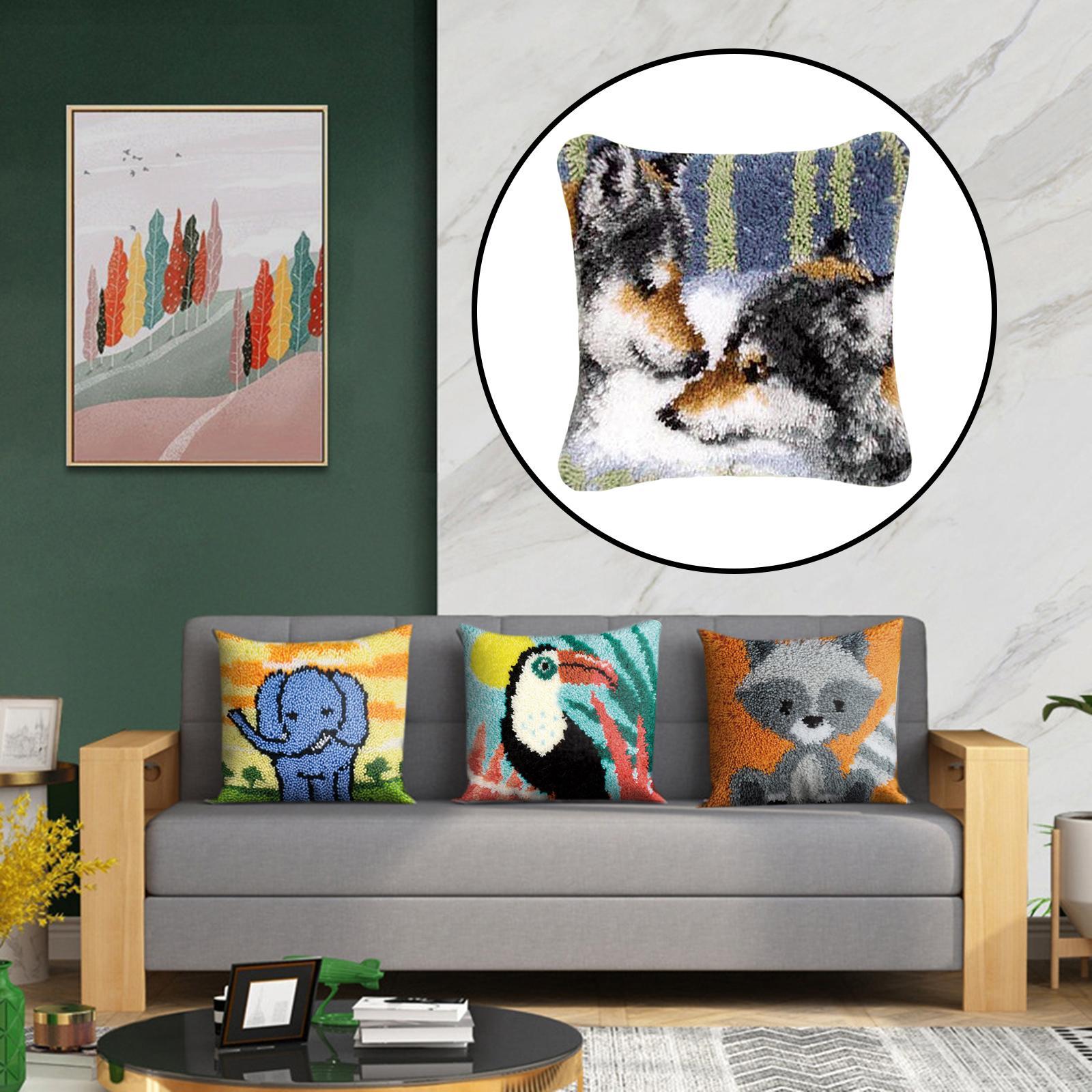 DIY Latch Hook Kit Throw Pillow for Embroidery Carpet Wolf