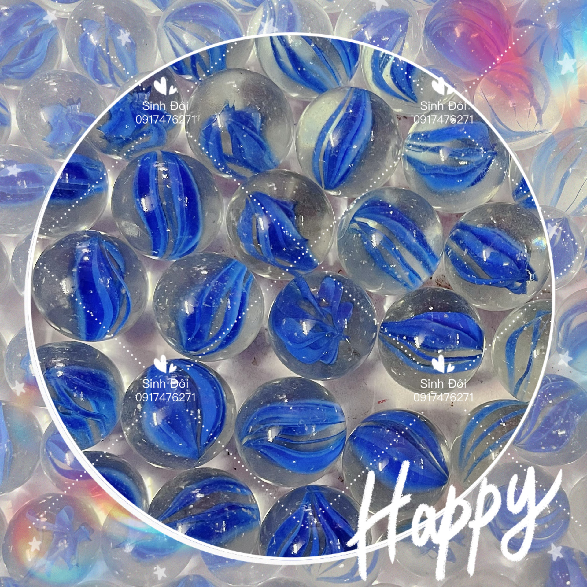 30 viên bi thuỷ tinh khía màu xanh dương 25mm - bi ve truyền thống - bi trang trí cây cảnh và hồ cá