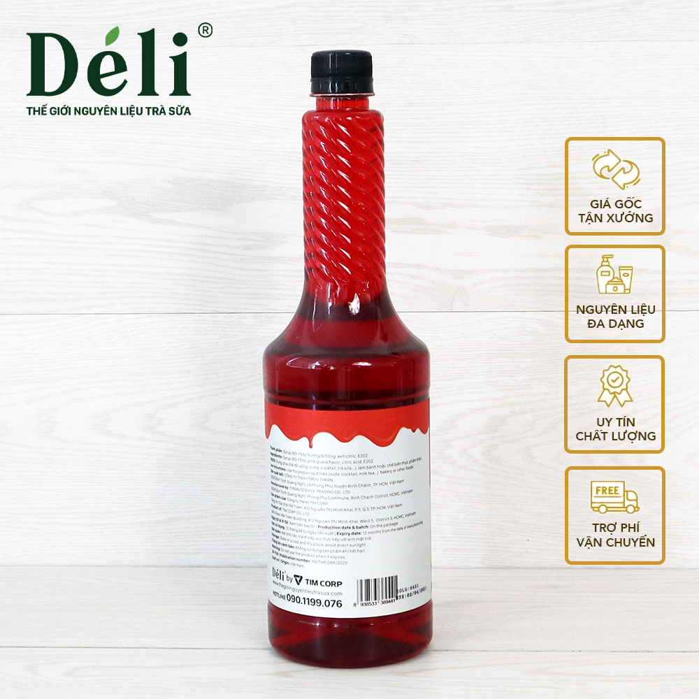 Siro ổi hồng Déli - 350ml - đậm đặc, chuyên dùng pha chế trà trái cây, soda