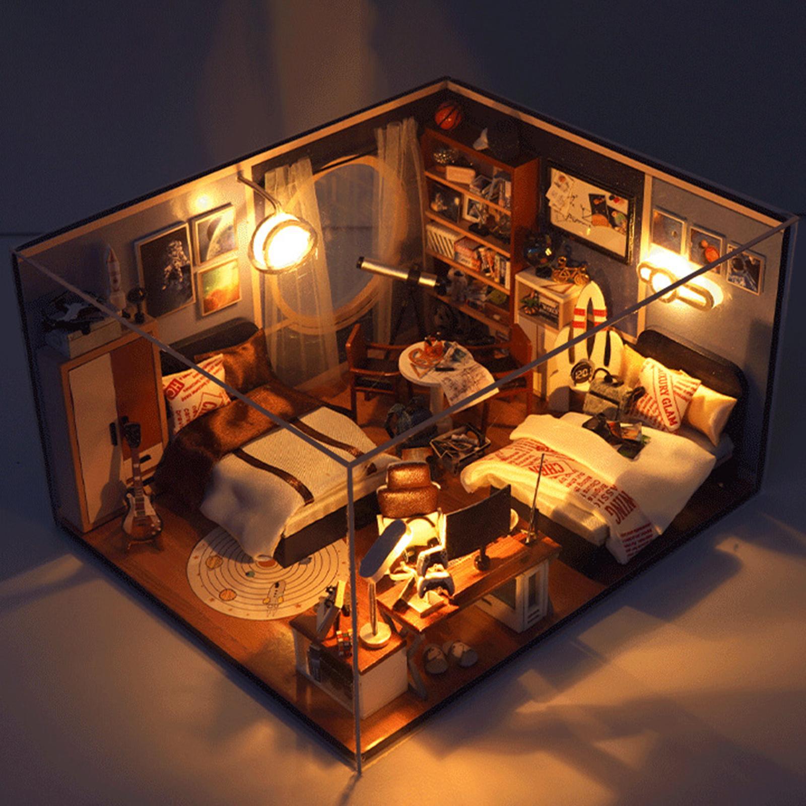 Wooden Miniature Dollhouse Kits Fashion with Lights Artwork Creative Bedroom