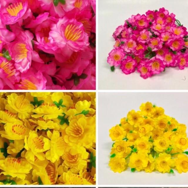 Hình ảnh Hoa đào giả, hoa mai rời bán theo lạng, kí làm đồ trang trí ngày tết bằng vải, nhựa