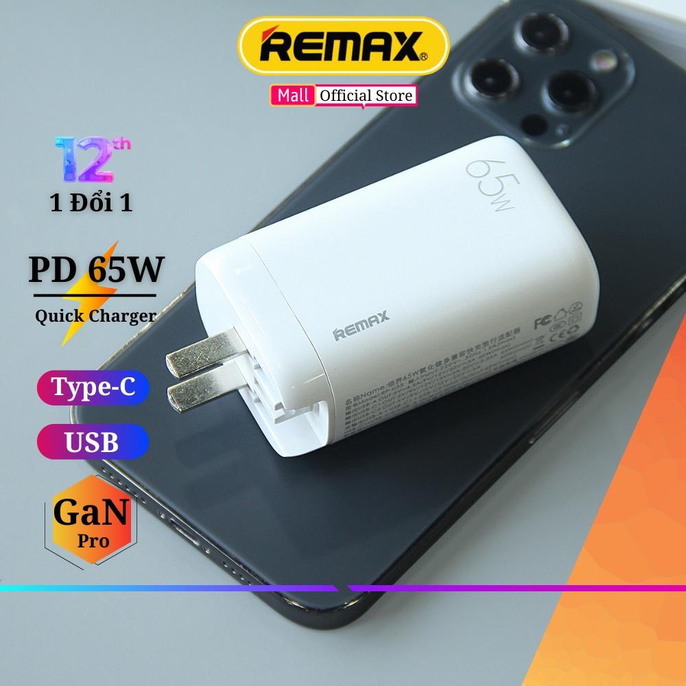 Củ sạc nhanh 3 Cổng 65W Remax RP-U55 GaN3 Pro Quick Charger 65W Sạc cho Laptop và Tab - Hàng Chính Hãng Remax