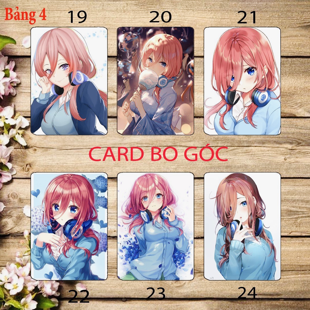 Card bo góc Nakano Miku 6 ảnh khác nhau/ Thẻ card Nakano Miku Gotoubun no Hanayome nhà có 5 nàng dâu