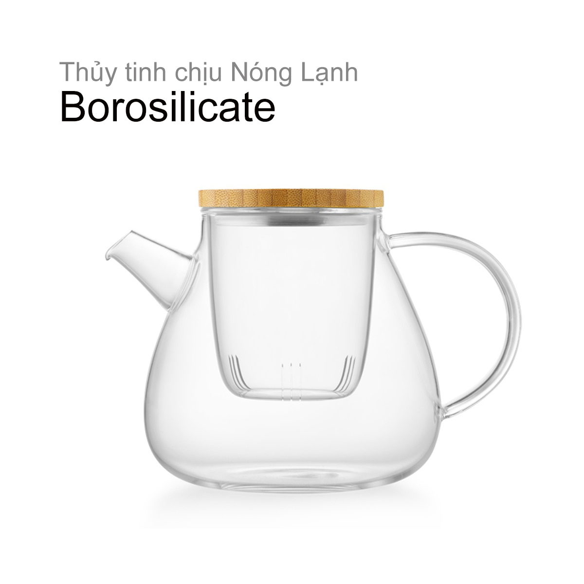 Bộ ấm Trà Hoa thủy tinh lõi thủy tinh T95 ( Ấm 900ml + 6 tách 100ml )