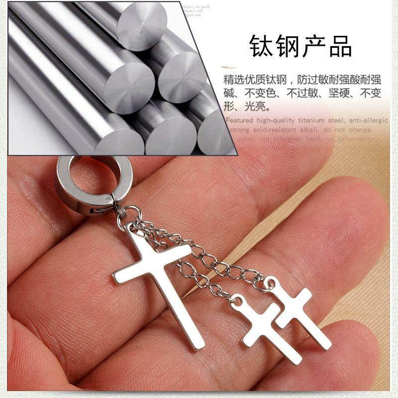Khuyên tai kẹp 3 THÁNH GIÁ độc đáo màu đen không cần bấm lỗ dành cho nam và nữ